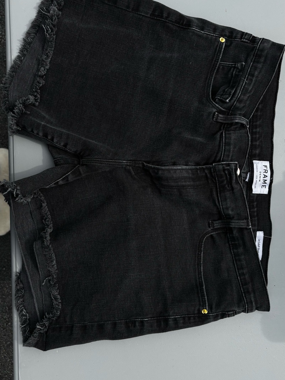 Frame Denim Charcoal Gray High-Rise Frayed Hem Denim Shorts